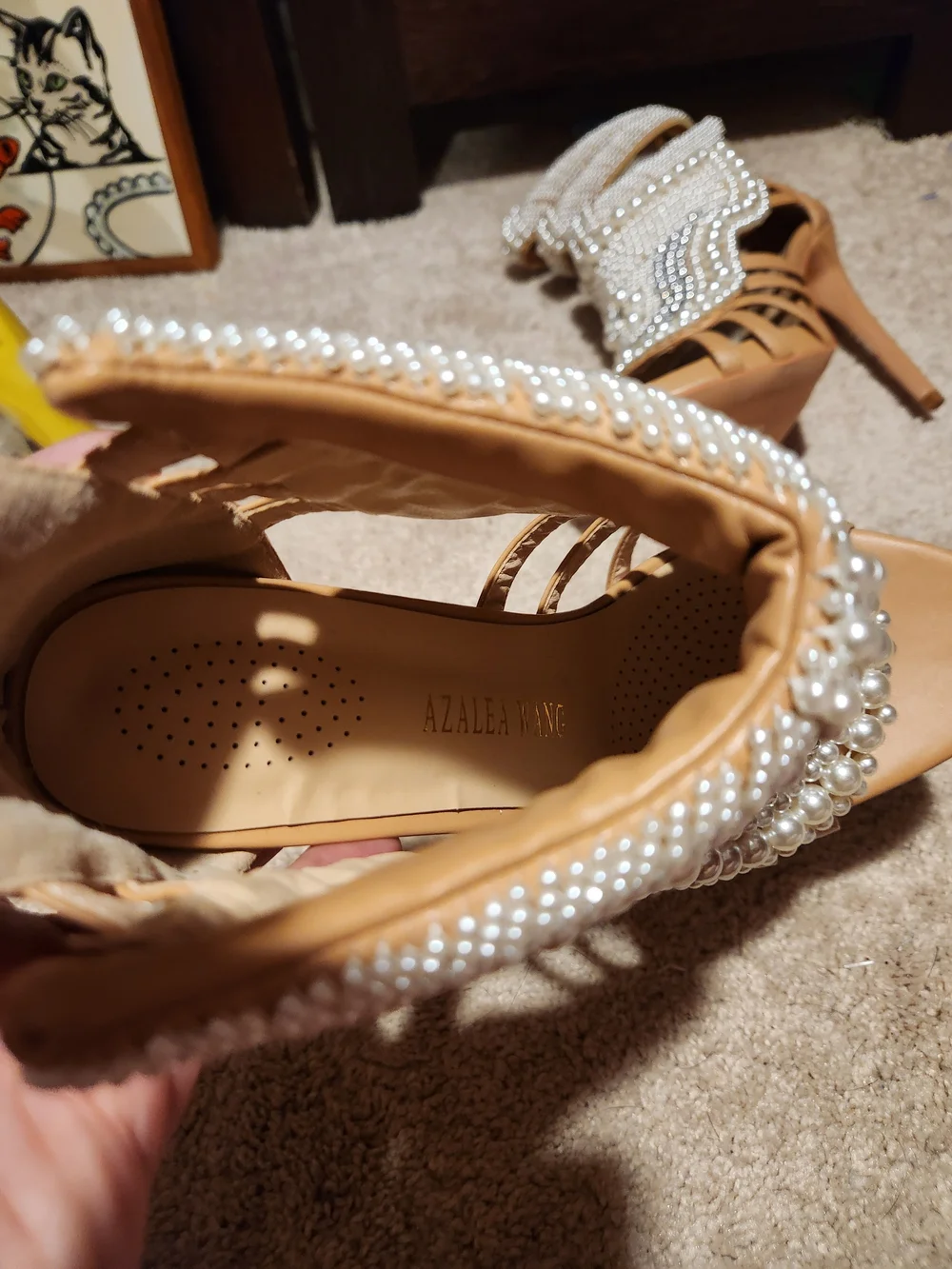 Azalea Wang Pearl-Embellished Tan High Heels - Picture 7 of 8